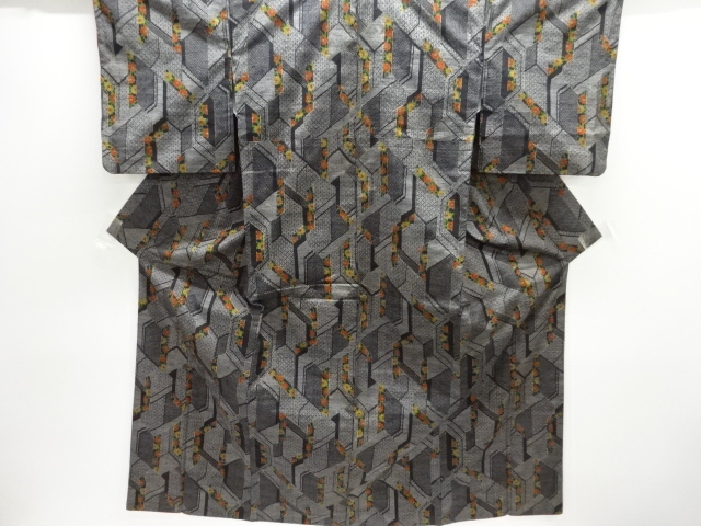 JAPANESE KIMONO / TSUMUGI / WOVEN GEOMETRIC